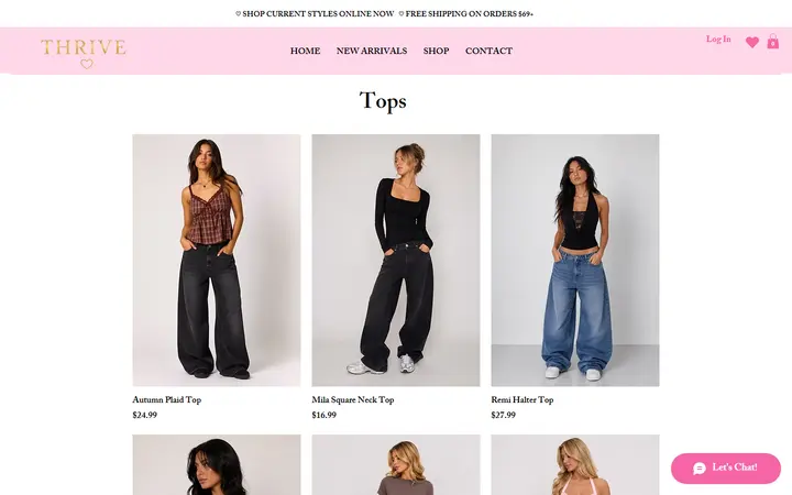 Website page titled Tops | Shop at Thrive