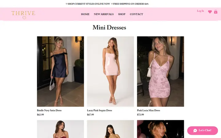 Website page titled Mini Dresses | Shop at Thrive