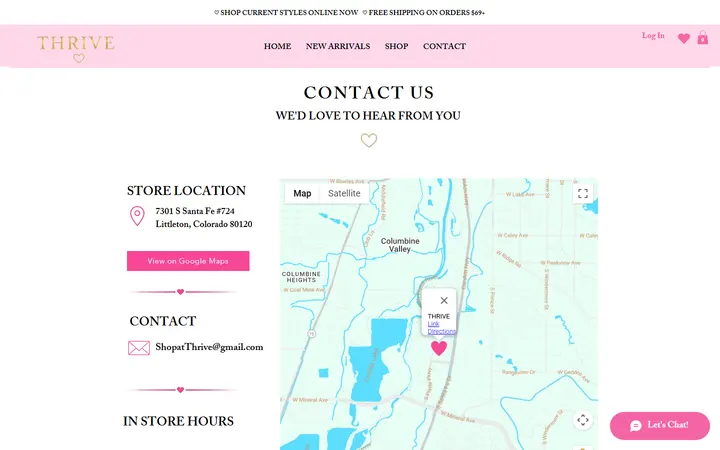 Website page titled CONTACT | Shop at Thrive