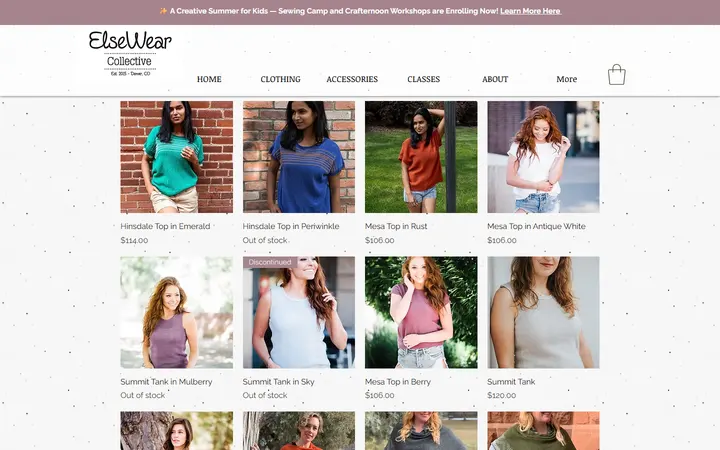 Website page titled Tops | elsewearcollective