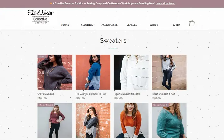 Website page titled Sweaters | elsewearcollective