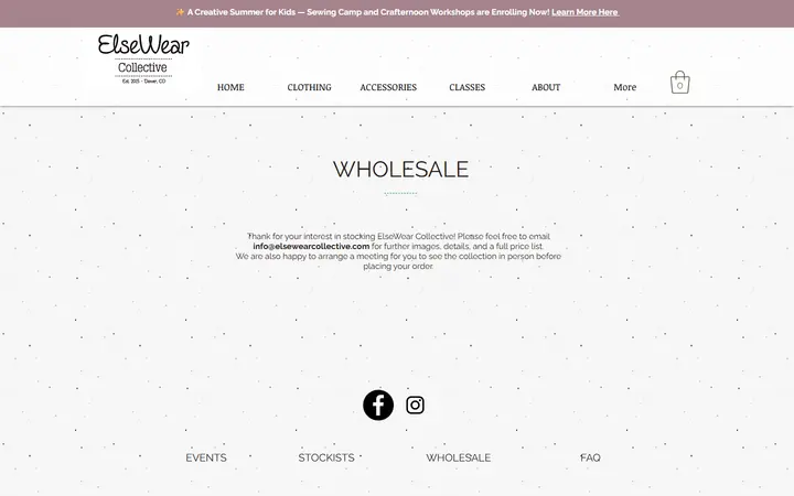 Website page titled Wholesale | elsewearcollective