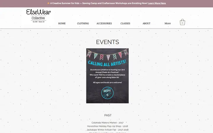 Website page titled Events | elsewearcollective