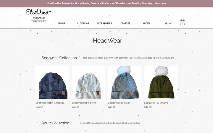 Website page titled HeadWear | elsewearcollective