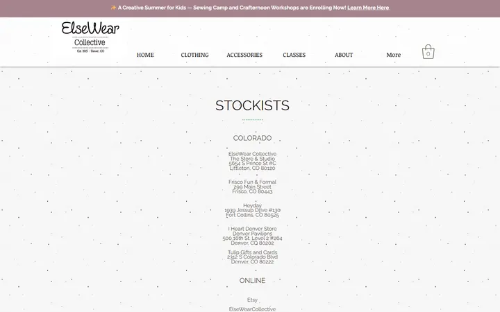 Website page titled Stockists | elsewearcollective
