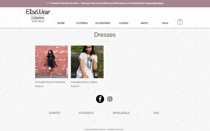 Website page titled Dresses | elsewearcollective