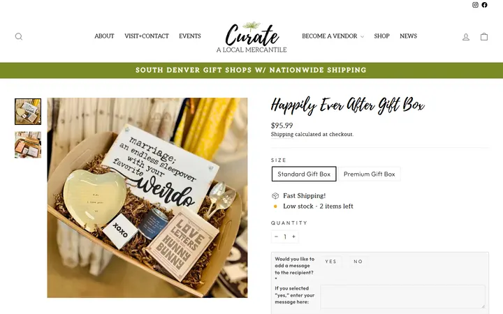 Website page titled Happily Ever After Gift Box – Curate: A Local Mercantile