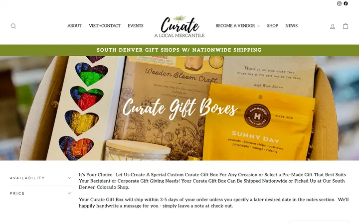 Website page titled Curate Gift Box from South Denver, Colorado – Curate: A Local Mercantile