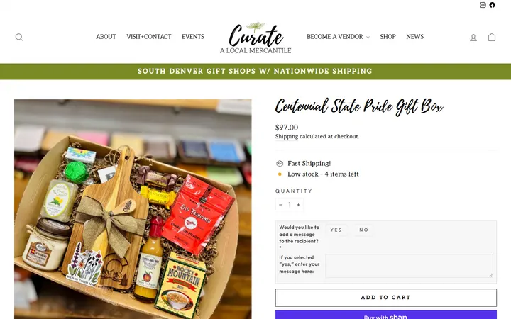 Website page titled Centennial State Pride Gift Box – Curate: A Local Mercantile