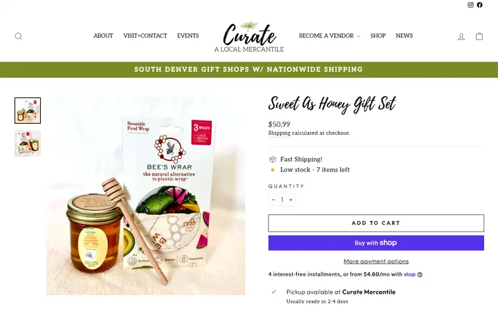 Website page titled Sweet As Honey Gift Set – Curate: A Local Mercantile