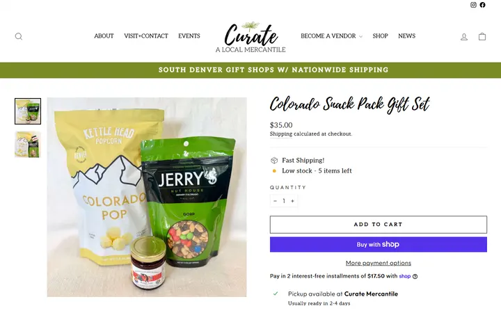 Website page titled Colorado Snack Pack Gift Set – Curate: A Local Mercantile