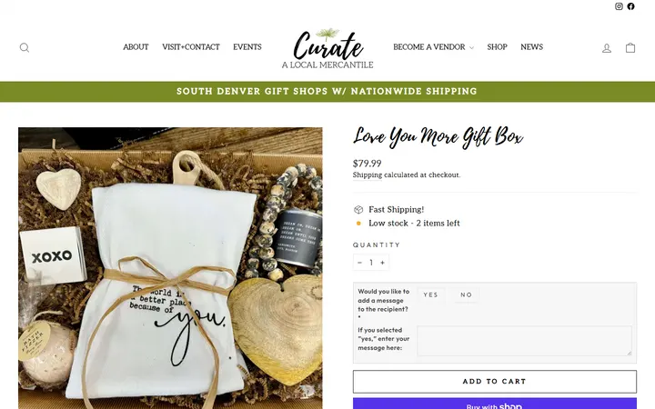Website page titled Love You More Gift Box – Curate: A Local Mercantile