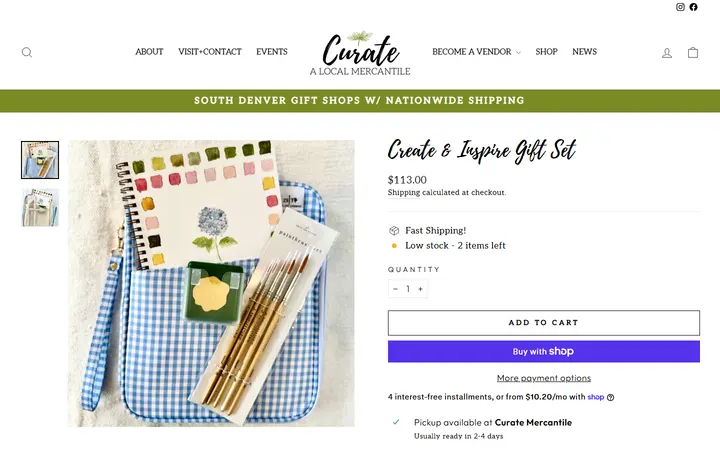 Website page titled Create & Inspire Gift Set – Curate: A Local Mercantile