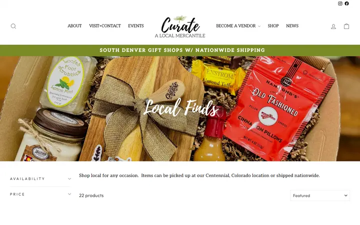 Website page titled Denver Colorado Top Gift Picks! – Curate: A Local Mercantile