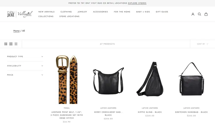 Website page titled Accessories - Ruby Jane & Valleygirl Boutique