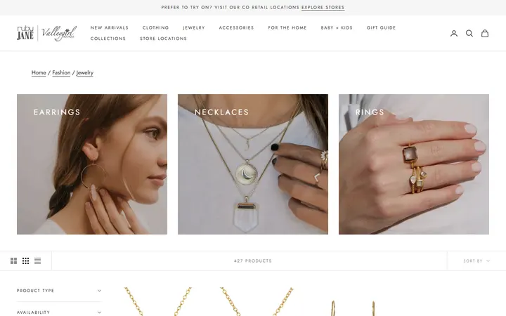 Website page titled Jewelry - Ruby Jane
