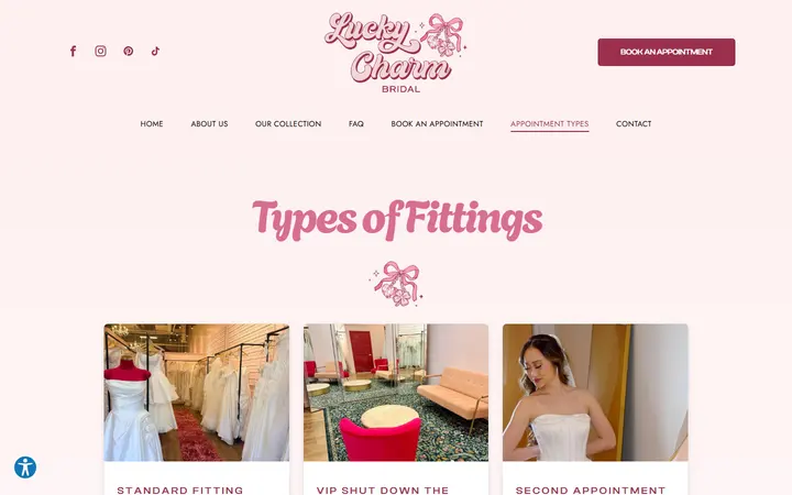 Website page titled Appointment Types | Lucky Charm Bridal