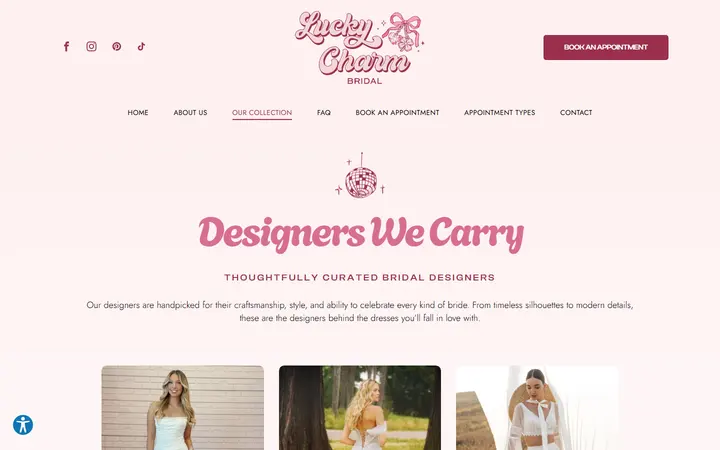 Website page titled Our Collection | Lucky Charm Bridal