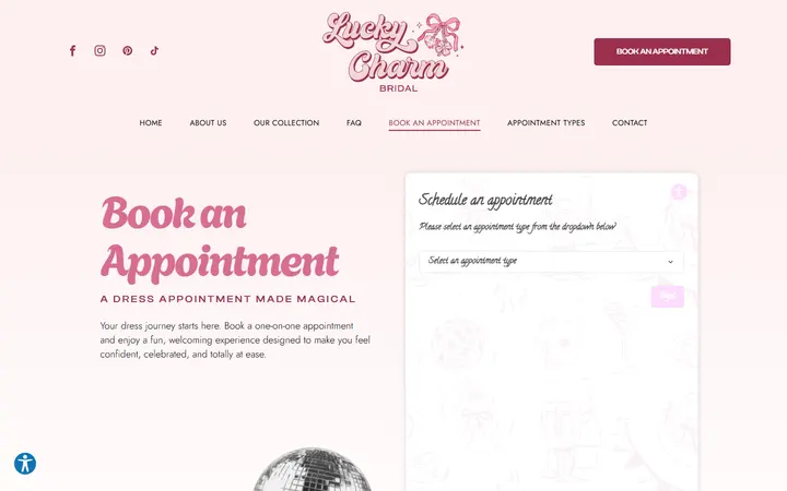 Website page titled Book An Appointment | Lucky Charm Bridal