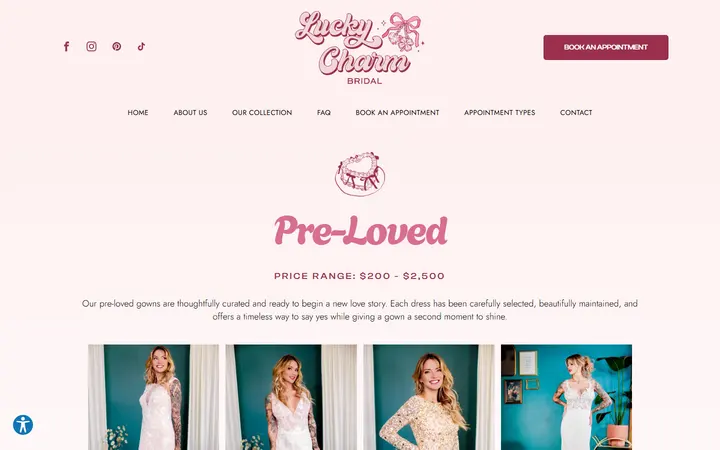Website page titled Maison Bonne Chance | Lucky Charm Bridal