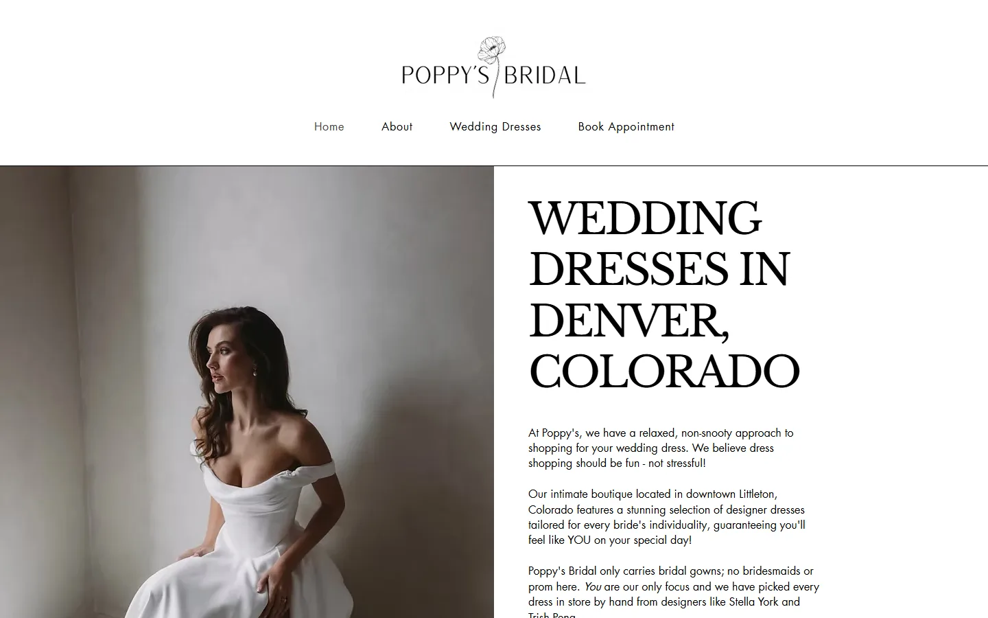 Viewport capture of Poppy's Bridal website