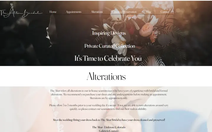 Website page titled Alterations I The Altar Bridal