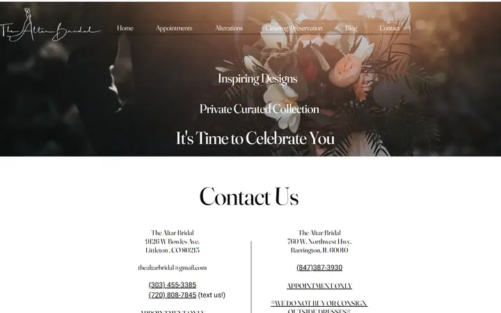Website page titled Contact | The Altar Bridal
