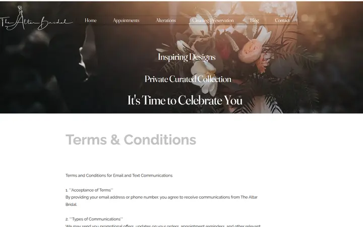 Website page titled Term & Conditions | thealtarbridal