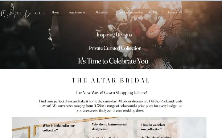 Website page titled The Altar Bridal