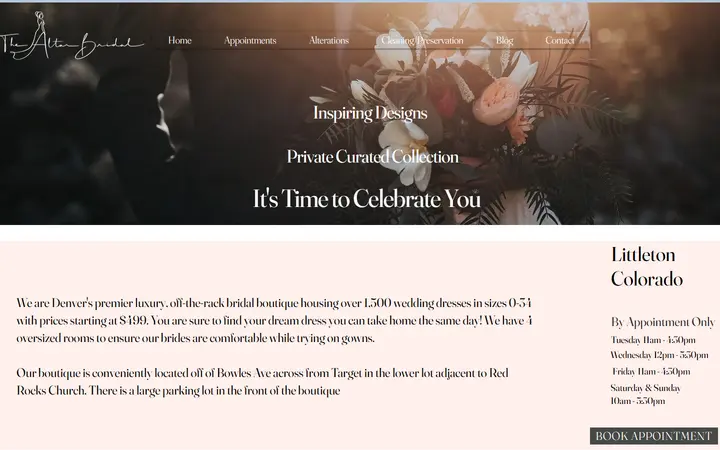 Website page titled Littleton | The Altar Bridal I Bridal Shop