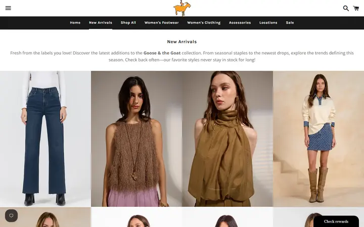 Website page titled New Arrivals – Goose & the Goat