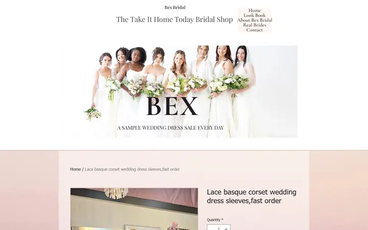 Website page titled Lace basque corset wedding dress sleeves,fast order | Bex Bridal