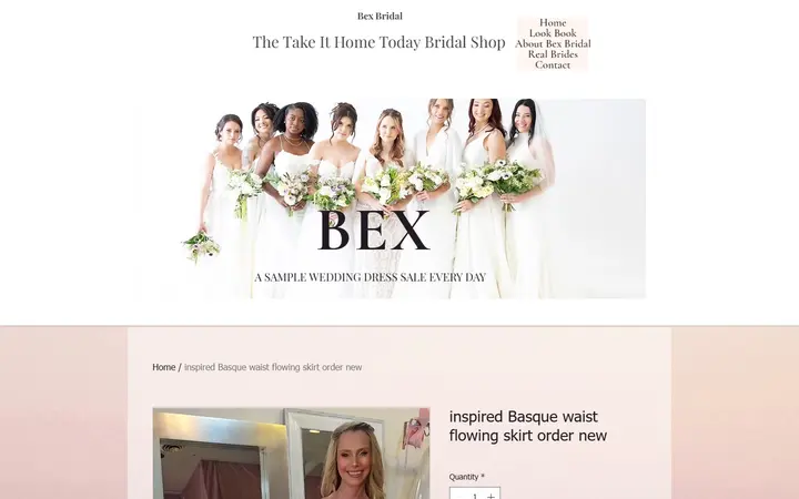 Website page titled inspired Basque waist flowing skirt order new | Bex Bridal
