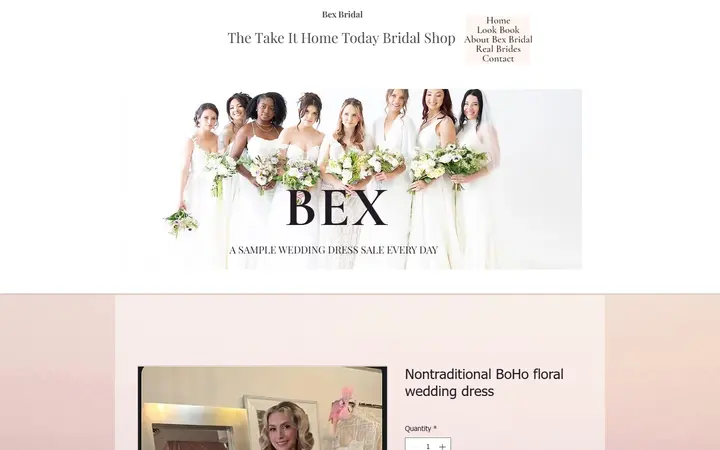 Website page titled Nontraditional BoHo floral wedding dress | Bex Bridal