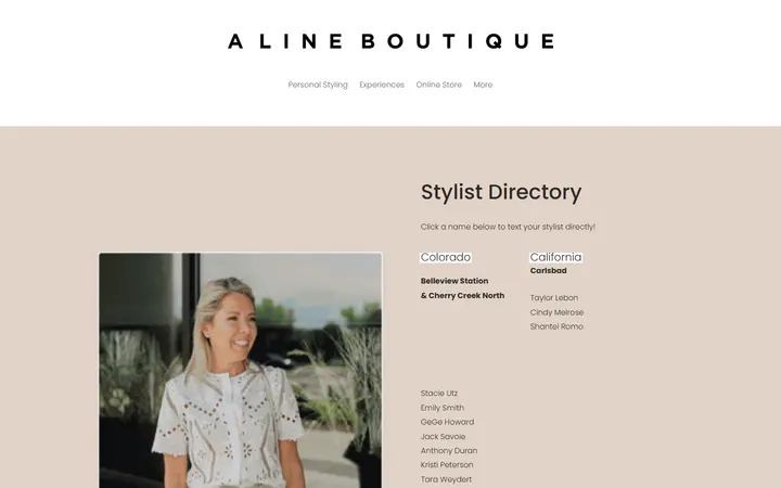 Website page titled Directory — A Line Boutique