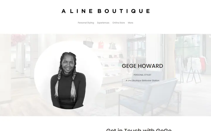 Website page titled GeGe - Personal Stylist — A Line Boutique