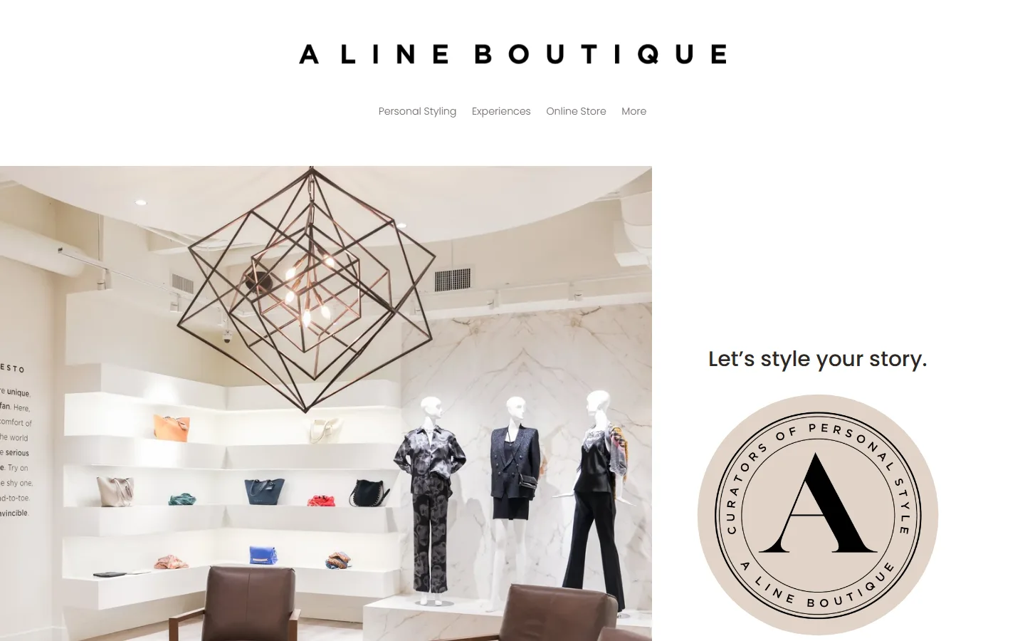 Viewport capture of A Line Boutique website