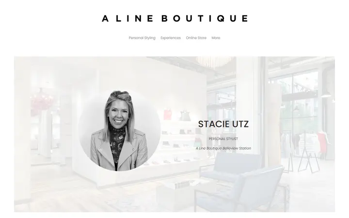 Website page titled Stacie - Personal Stylist — A Line Boutique