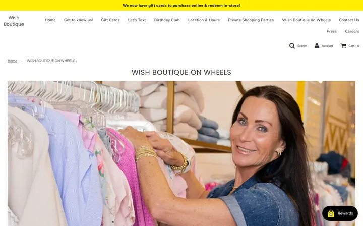 Website page titled WISH BOUTIQUE ON WHEELS – Wish Boutique