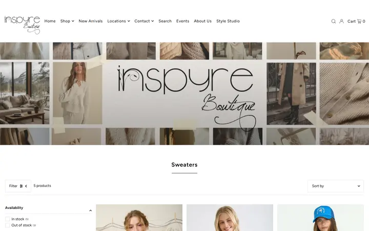 Website page titled Cozy Sweaters | Inspyre Boutique