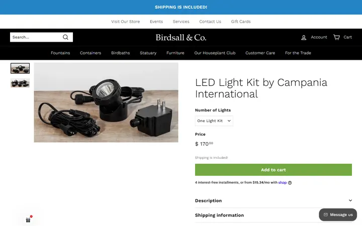 Website page titled LED Light Kit by Campania International – Birdsall & Co.