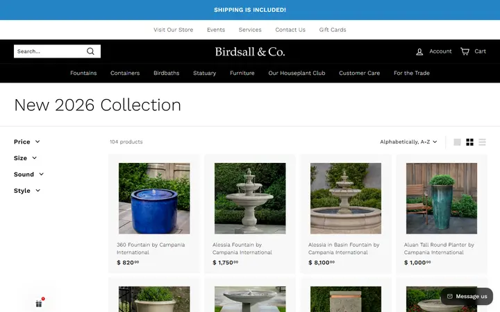 Website page titled New 2026 Collection – Birdsall & Co.