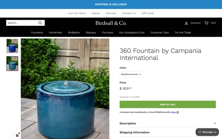 Website page titled 360 Fountain by Campania International – Birdsall & Co.