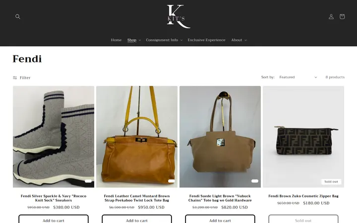 Website page titled Fendi – Kit's Boutique