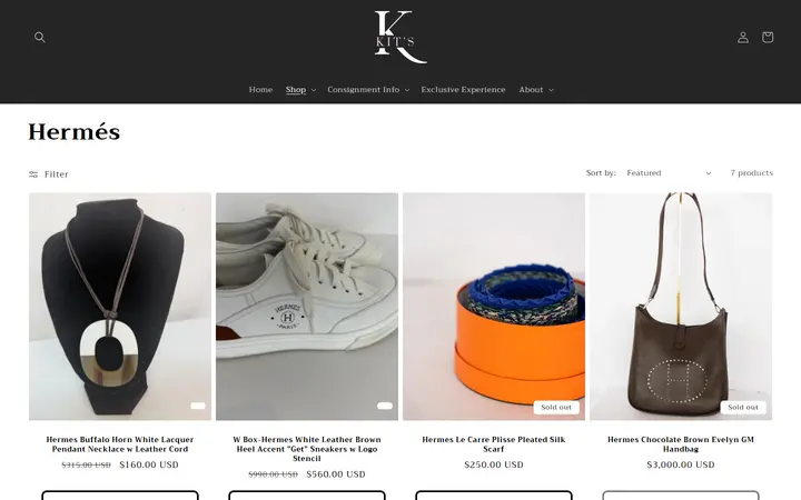 Website page titled Hermés – Kit's Boutique