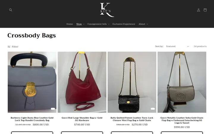 Website page titled Crossbody Bags – Kit's Boutique