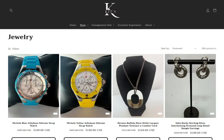 Website page titled Jewelry – Kit's Boutique