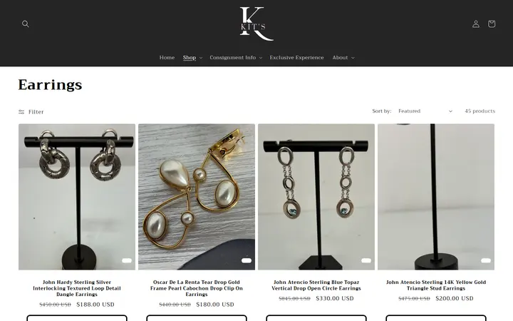 Website page titled Earrings – Kit's Boutique