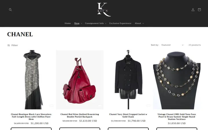 Website page titled CHANEL – Kit's Boutique
