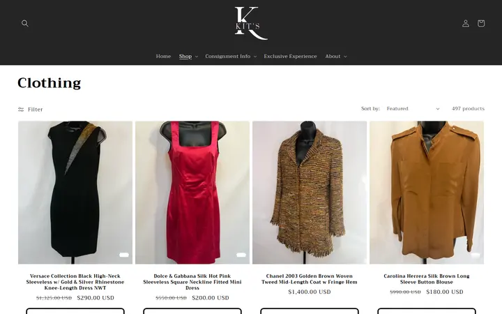Website page titled Clothing – Kit's Boutique